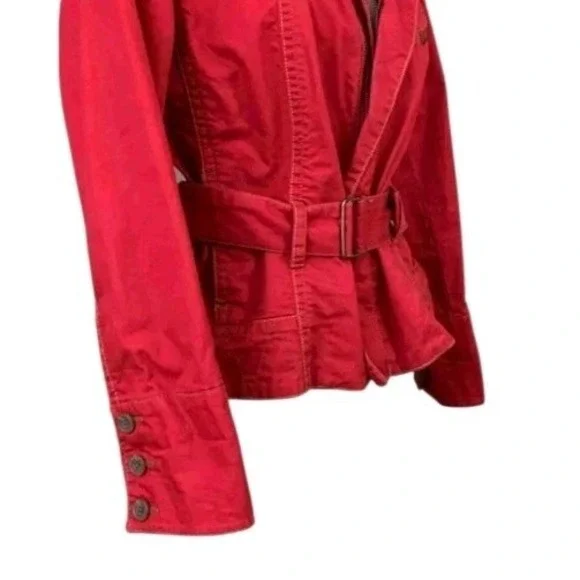 Cabi Womens SZ M Jacket coat Red Belted Pockets Long Sleeve cotton Full Zip Up‎ - Picture 6 of 8